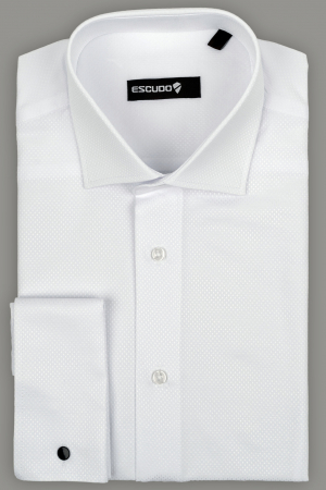 CAMASI - Camasa regular alba cu model in tesatura si manseta pentru butoni 2XL