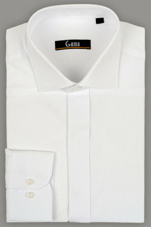 Camasa regular alba cu model in tesatura si nasturi ascunsi 2XL [2]