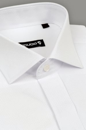 Camasa regular alba cu model in tesatura si nasturi ascunsi 2XL [4]