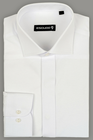 CAMASI - Camasa regular alba cu model in tesatura si nasturi ascunsi 2XL