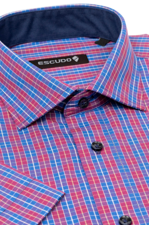 CAMASI - Camasa regular albastra 2XL-4XL cu carouri bordo maneca scurta