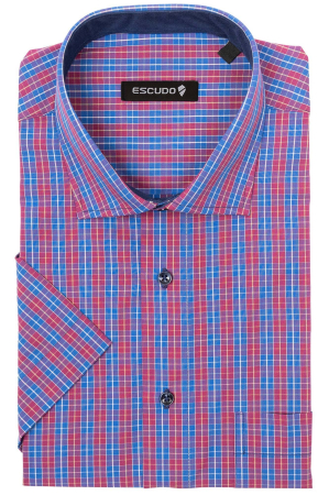 CAMASI - Camasa regular albastra 2XL-4XL cu carouri bordo maneca scurta