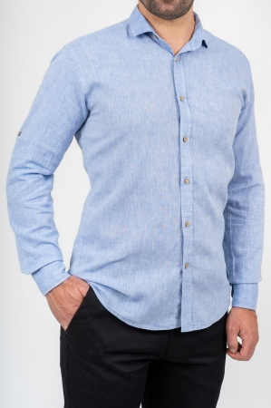 Camasa regular fit albastru jeans din in 2XL [0]