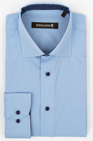 Camasa regular bleu cu carouri albe [0]