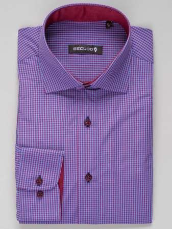 Camasa regular bleu cu carouri rosii [0]