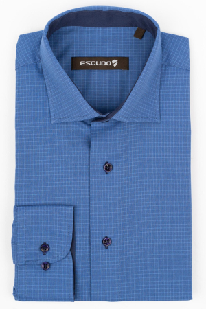 Camasa regular bleumarin cu carouri albastre [0]