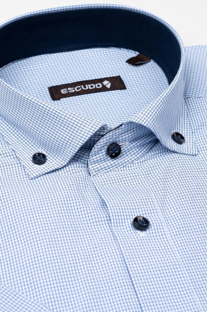 Camasa regular cu carouri mici albastre maneca scurta [1]