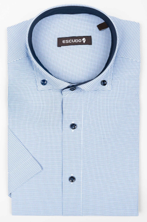 Camasa regular cu carouri mici albastre maneca scurta [0]