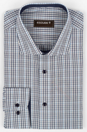 CAMASI - Camasa regular fit  alba cu caro bleu si bleumarin 2XL-3XL