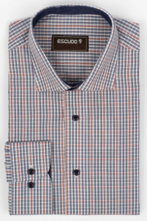 DUNGI SI CAROURI - Camasa regular fit alba cu caro rosu si bleumarin