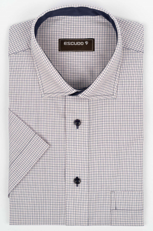 DUNGI SI CAROURI - Camasa regular fit alba cu carouri bleumarin