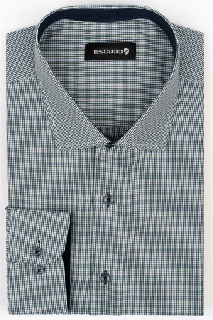DUNGI SI CAROURI - Camasa slim fit alba cu carouri verzi si bleumarin- 2XL