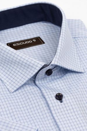 CLASICE - Camasa regular fit bleu cu carouri albe si bleumarin