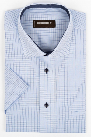 CLASICE - Camasa regular fit bleu cu carouri albe si bleumarin