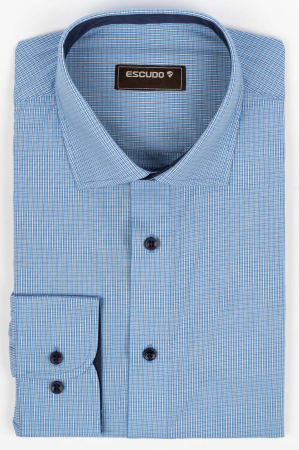 CAMASI - Camasa regular fit bleu cu carouri albe si bleumarin 2XL - 3XL