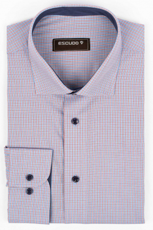 DUNGI SI CAROURI - Camasa regular fit bleu cu carouri albe si rosii