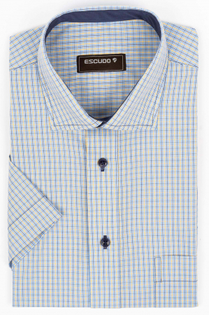 CLASICE - Camasa regular fit bleu cu carouri galbene si bleumarin