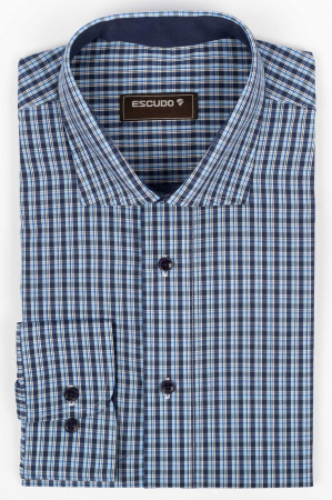 DUNGI SI CAROURI - Camasa regular fit bleumarin cu carouri albe si bleu