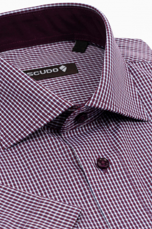CAMASI - Camasa regular fit bordo cu carouri albe