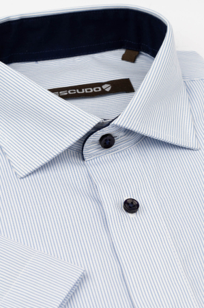 Camasa regular maneca scurta cu dungi albastre-45/46 - 2XL [1]
