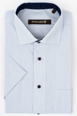 Camasa regular maneca scurta cu dungi albastre-45/46 - 2XL [0]