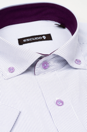 Camasa regular maneca scurta cu dungi mov-48 - 3XL [1]