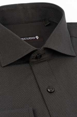 CAMASI - Camasa regular neagra cu model in tesatura