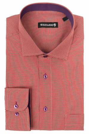 Camasa rosie regular cu carouri mici [0]