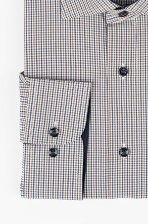 DUNGI SI CAROURI - Camasa slim cu carouri maro si bleumarin 2XL