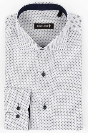 IMPRIMEURI - Camasa slim alba cu imprimeuri mici bleumarin 2XL