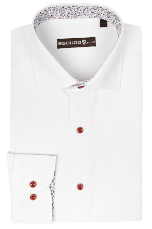 CAMASI CLASICE - Camasa slim alba cu insertii florale si nasturi visinii