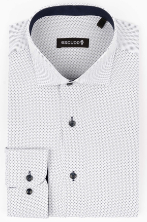 IMPRIMEURI - Camasa slim alba cu picouri bleumarin 2XL