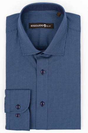 CAMASI - Camasa slim albastra  cu carouri bleu
