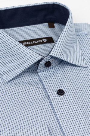 Camasa slim bleu  cu carouri bleumarin si albe [2]