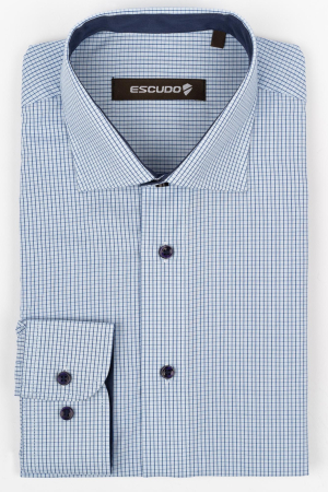 Camasa slim bleu  cu carouri bleumarin si albe [0]