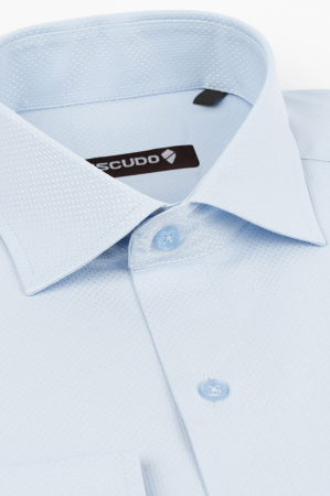 CLASICE - Camasa slim bleu cu model in tesatura