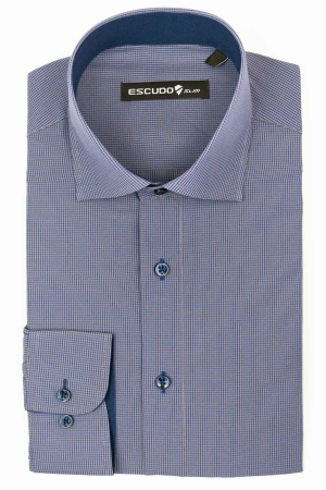 Camasa slim cu carouri mici bleumarin si maro [0]