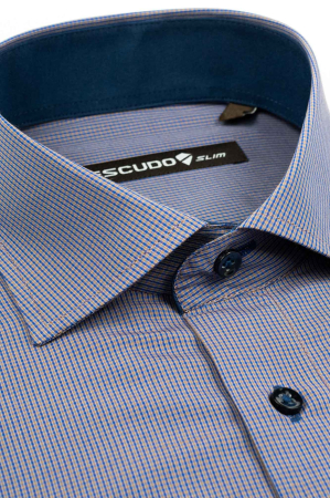 Camasa slim cu carouri mici bleumarin si maro [1]