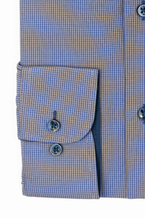 Camasa slim cu carouri mici bleumarin si maro [2]