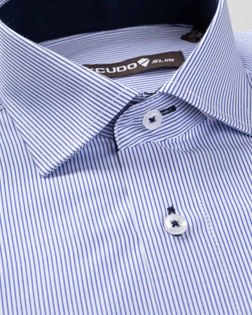 Camasa slim fit alba cu dungi albastre [1]