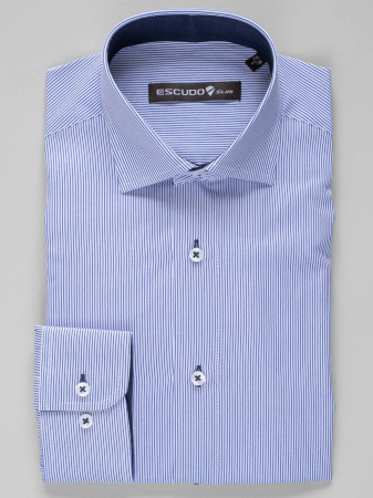 Camasa slim fit alba cu dungi albastre [0]