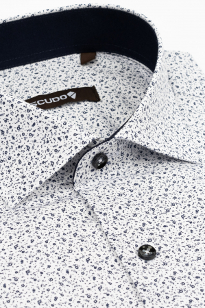 Camasa slim fit alba cu imprimeuri bleumarin mici [1]