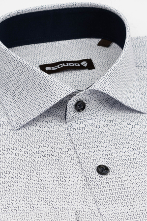 Camasa slim fit alba cu imprimeuri bleumarin si negre [2]