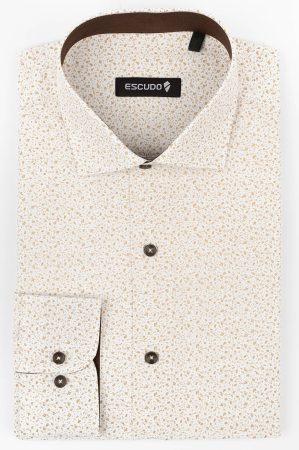 IMPRIMEURI - Camasa slim fit alba cu imprimeuri maro deschis 2XL