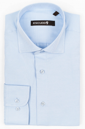 Camasa slim fit bleu cu imprimeu alb [0]