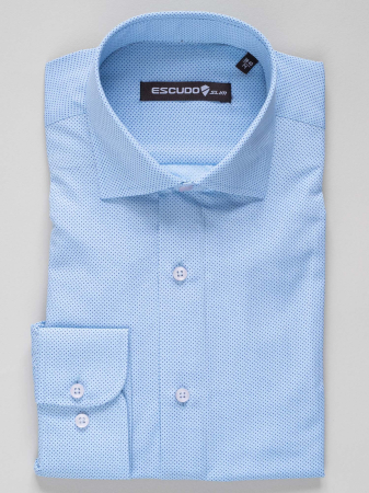 Camasa slim fit bleu cu imprimeuri mici [0]