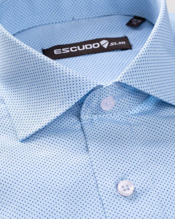 Camasa slim fit bleu cu imprimeuri mici [2]