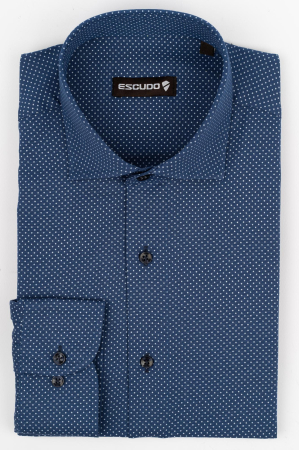 CAMASI - Camasa slim fit  bleumarin cu buline mici albe