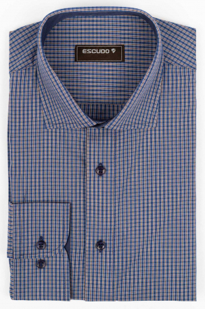 CAMASI - Camasa slim fit  bleumarin cu caro maro si alb 2XL