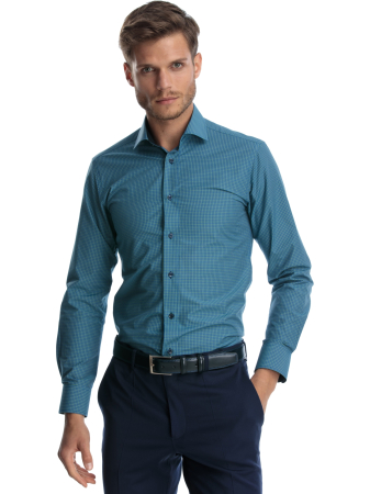 Camasa slim fit cu caro bleumarin si verde [0]